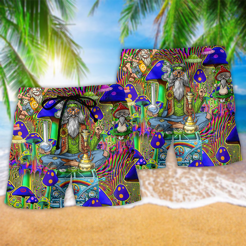 Hippie Mushroom Old Man Art - Beach Short