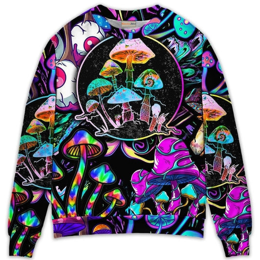 Hippie Mushroom Neon Light Colorful Art – Sweater - Ugly Christmas Sweater