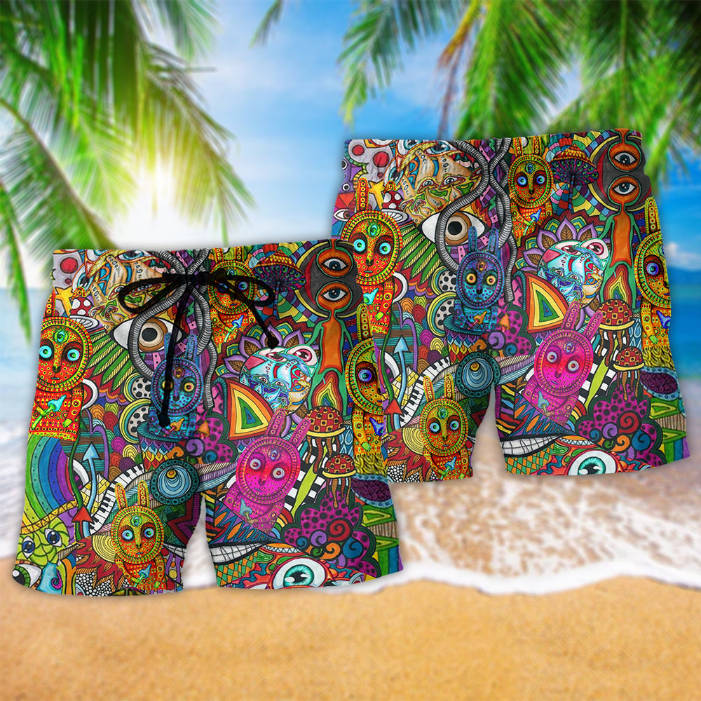 Hippie Mushroom Peaceful Pattern - Beach Short