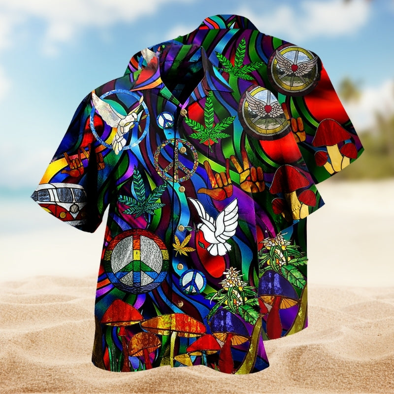 Hippie Mushroom Pigeon Peace Life Colorful Limited Edition - Hawaiian Shirt
