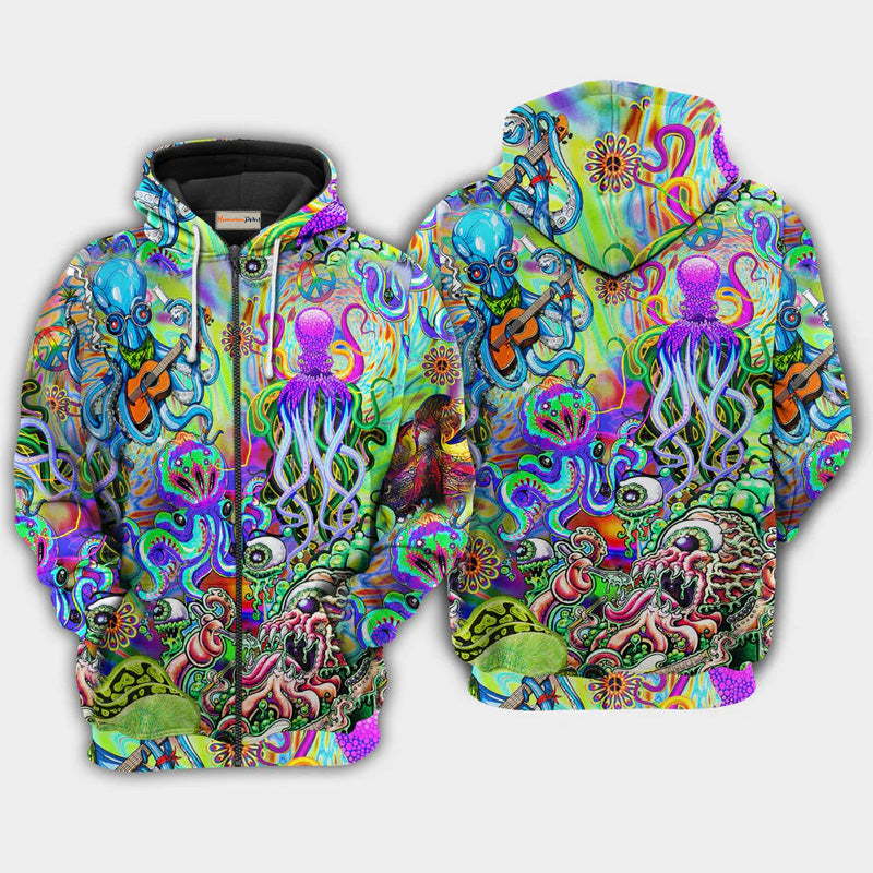 Hippie Octopus Love Music Art – 3D Hoodie