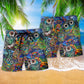 Hippie Owls Peaceful Life Color Art – Beach Short