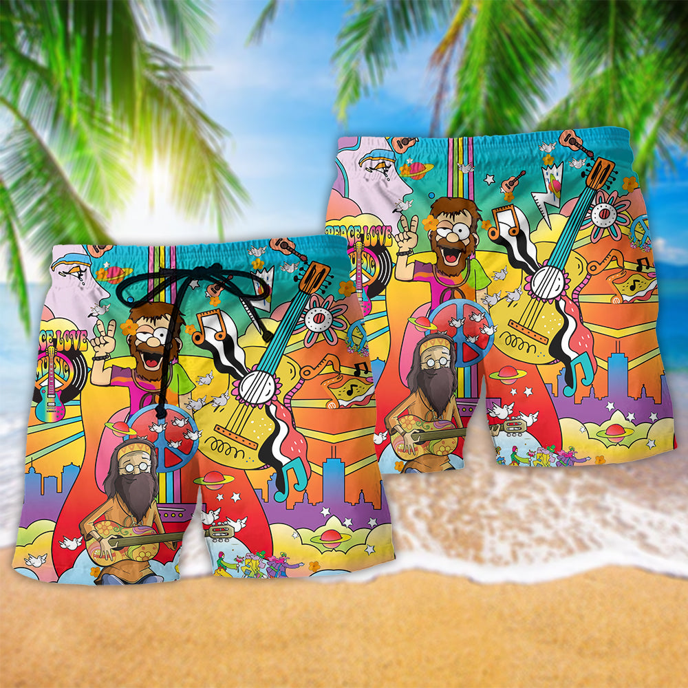 Hippie Peace Music Life Funny Man - Beach Short