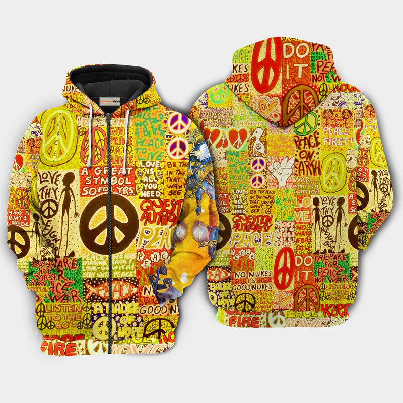 Hippie Peace Sign Art – 3D Hoodie