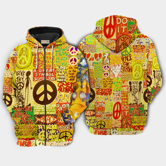 Hippie Peace Sign Art – 3D Hoodie