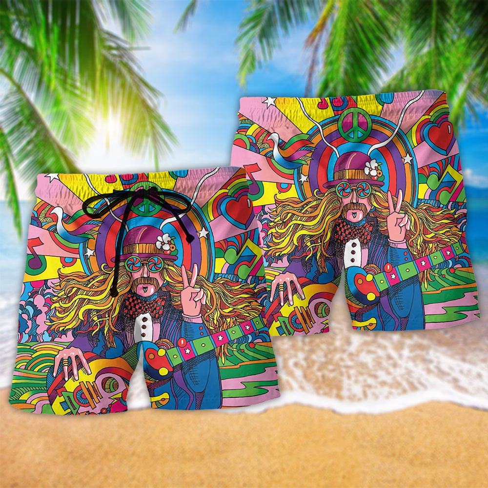 Hippie Rock Music Colorful Art – Beach Short