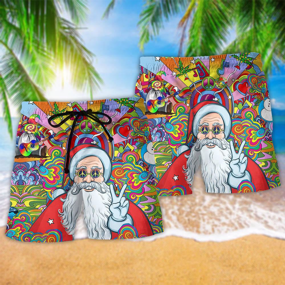 Hippie Funny Santa Colorful Music - Beach Short