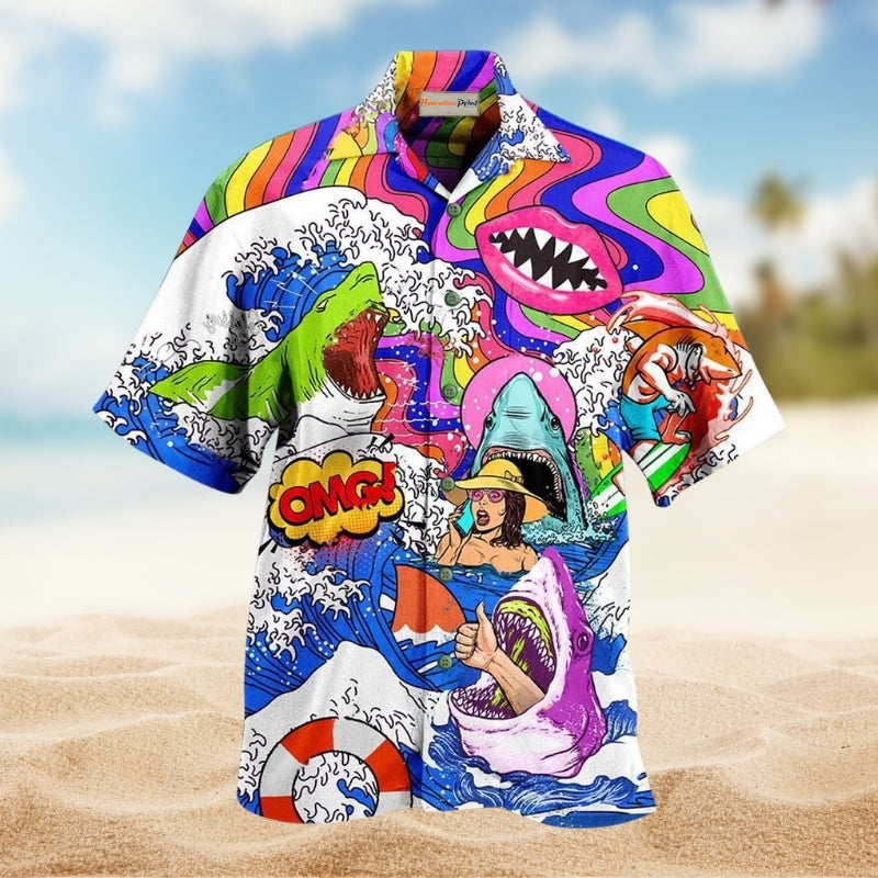 Hippie Shark And Girl Limited Edition – Hawaiian Shirt