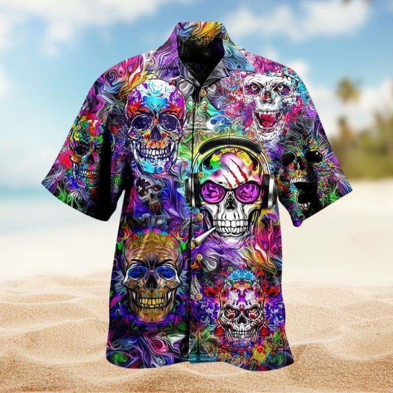 Hippie Skull Color Flowers Limited Edition – Hawaiian Shirt