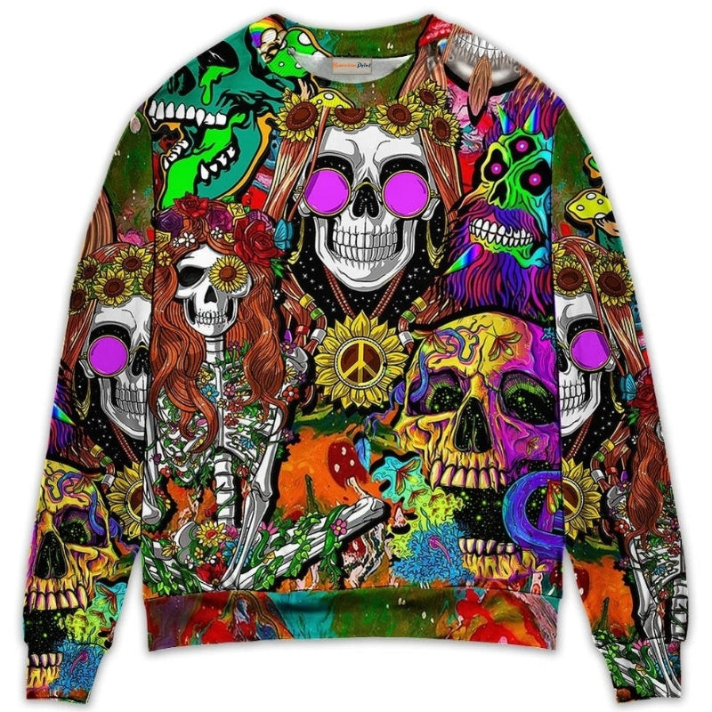 Hippie Skull Colorful Cool Art – Sweater - Ugly Christmas Sweater