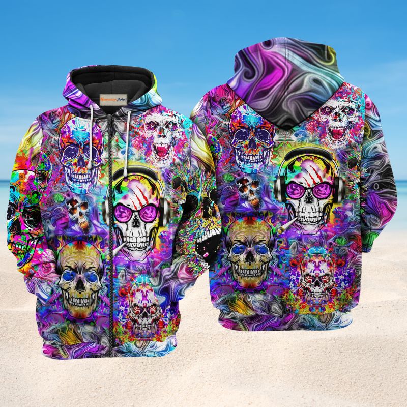 Hippie Skull Flower Art – 3D Hoodie