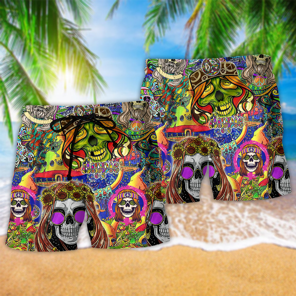 Hippie Rock And Roll Skull Cool Art - Beach Short