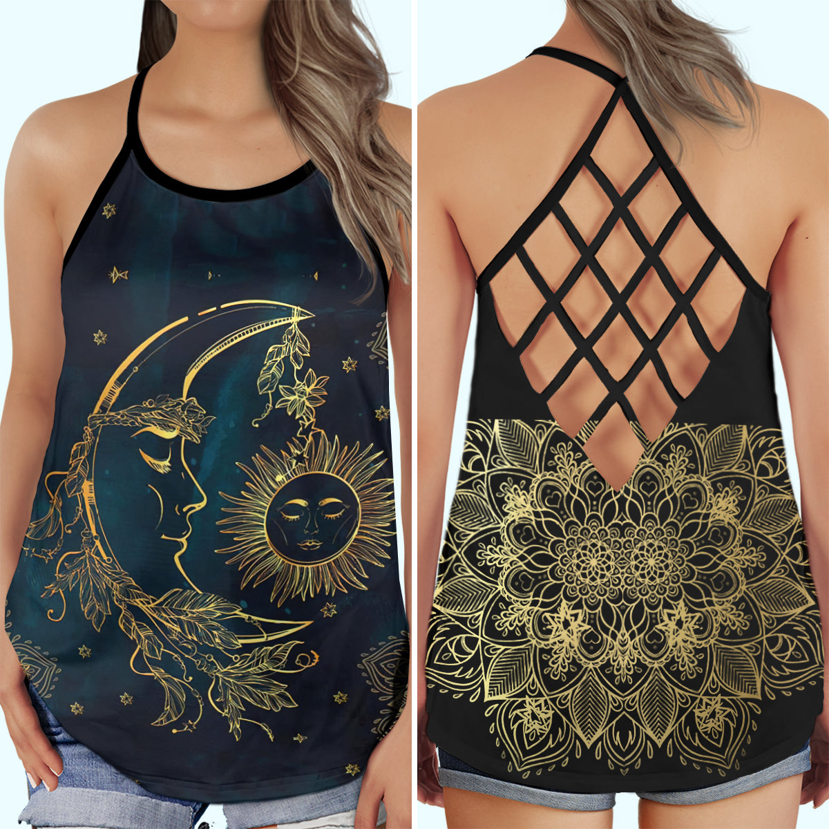Hippie Peaceful Moon Colorful Boho – Hollow Tank Top