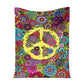 Hippie Colorful Hippie Peace 50 x 60 Inch Flannel Blanket For Cozy Bedroom And Sofa Decor