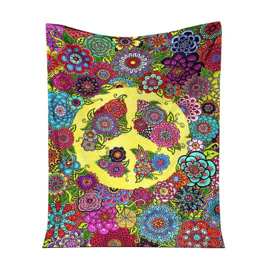Hippie Colorful Hippie Peace 50 x 60 Inch Flannel Blanket For Cozy Bedroom And Sofa Decor