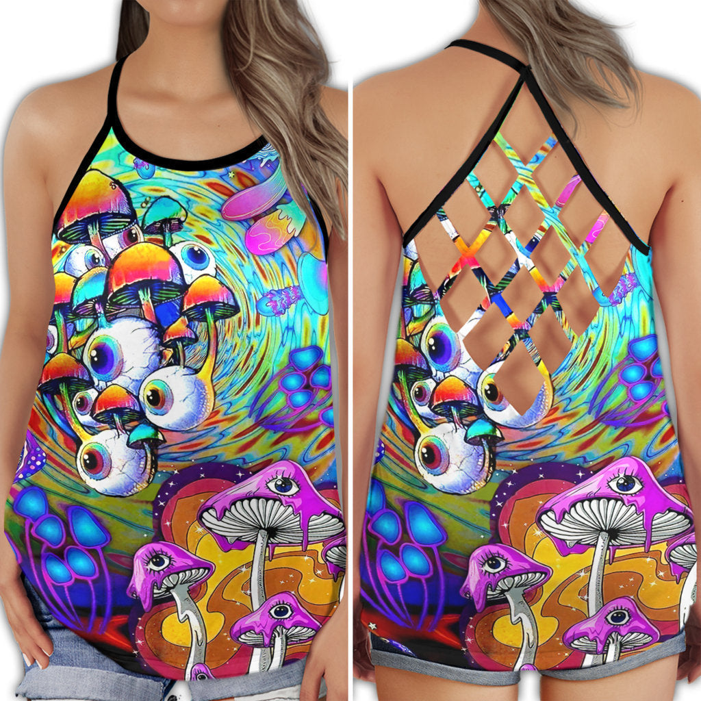Hippie Summer Vibes Colorful Mushroom Boho Art Style - Hollow Tank Top