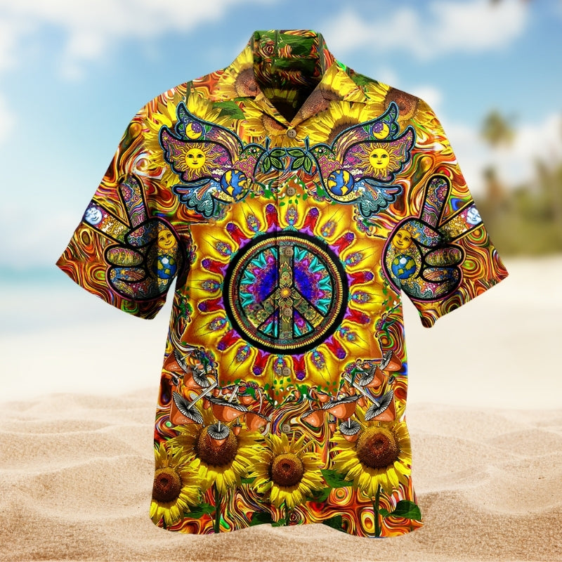 Hippie Sunflower Peace And Life Psychedelic Art Limited Edition – Hawaiian Shirt