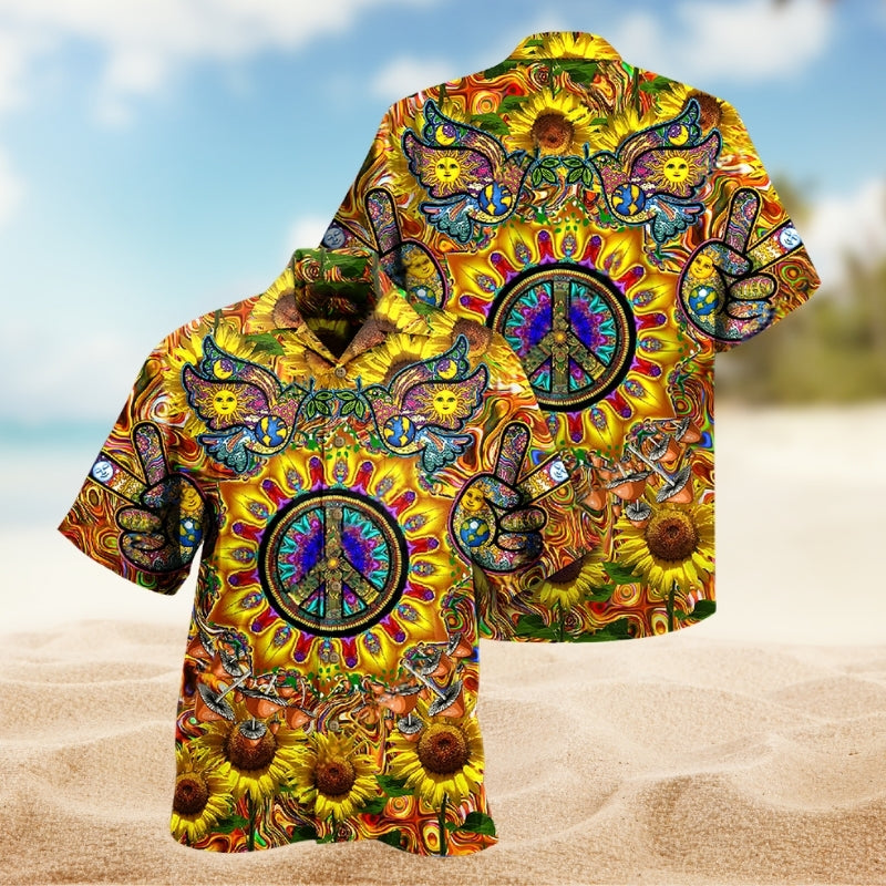 Hippie Sunflower Peace And Life Psychedelic Art Limited Edition – Hawaiian Shirt