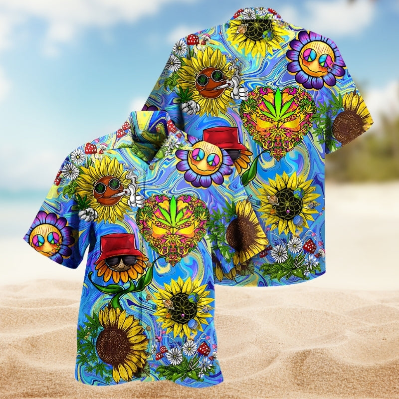 Hippie Sunflower Peace And Life Psychedelic Art Limited Edition – Hawaiian Shirt