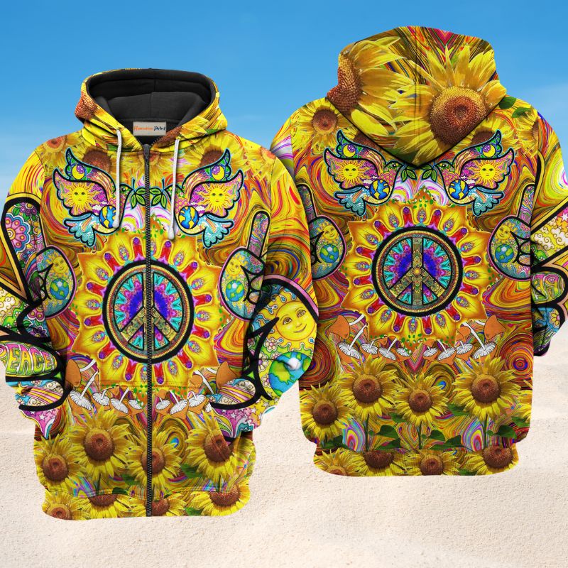 Hippie Sunflowers Love Sunshine Art – 3D Hoodie