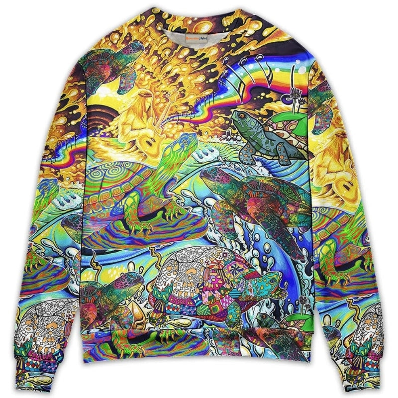 Hippie Turtle Colorful Peace Art – Sweater - Ugly Christmas Sweater