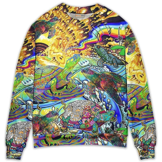 Hippie Turtle Colorful Peace Art – Sweater - Ugly Christmas Sweater