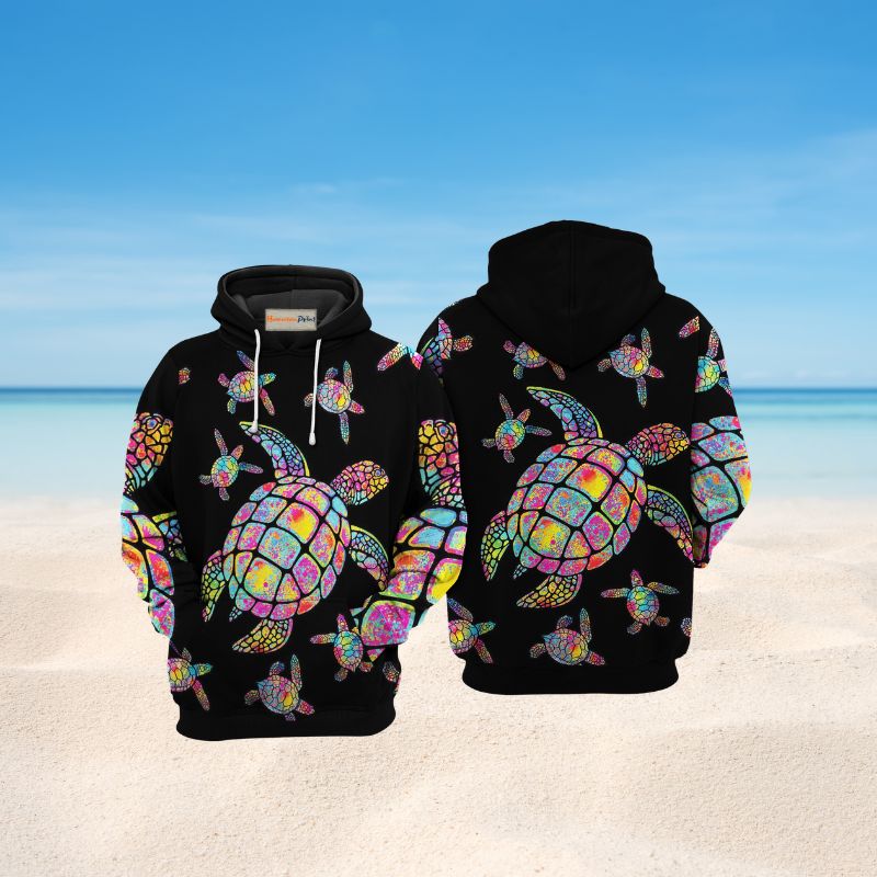 Hippie Turtle Love Ocean Art – 3D Hoodie