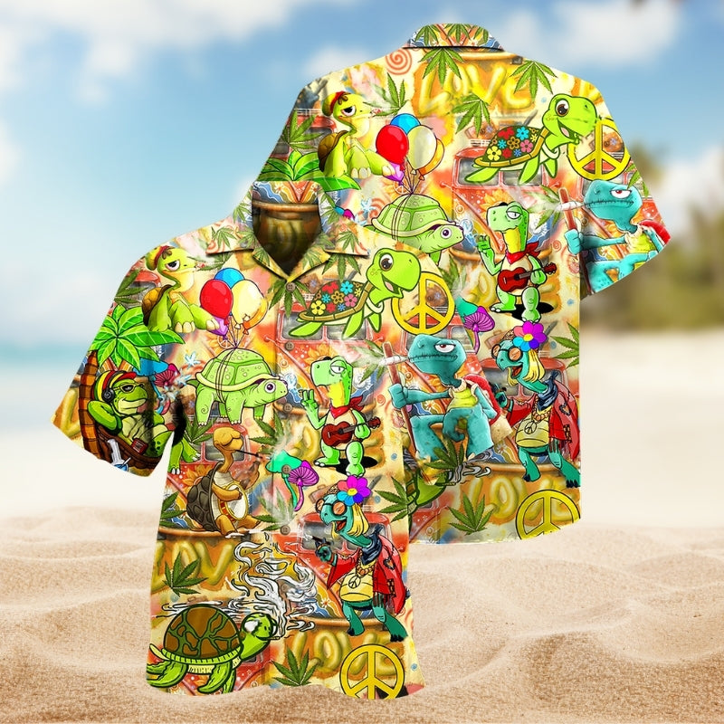 Hippie Turtle Peace Life Colorful Funny Limited Edition - Hawaiian Shirt