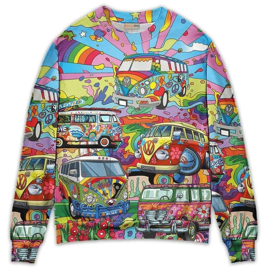 Hippie Van Colorful Peace Art – Sweater - Ugly Christmas Sweater