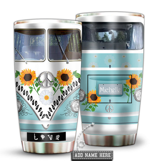 Hippie Van Love Sunflower Personalized 20 Oz Tumbler For Coffee Travel And Daily Use