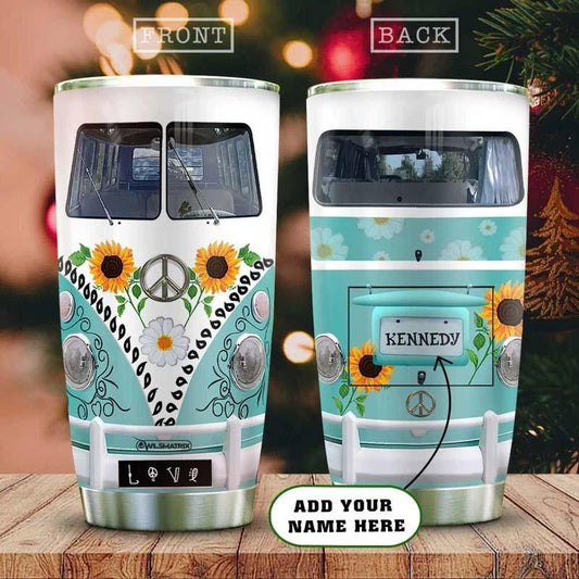 Hippie Van Love Sunflower Personalized 20 Oz Tumbler For Hot Cold Drinks And Travel