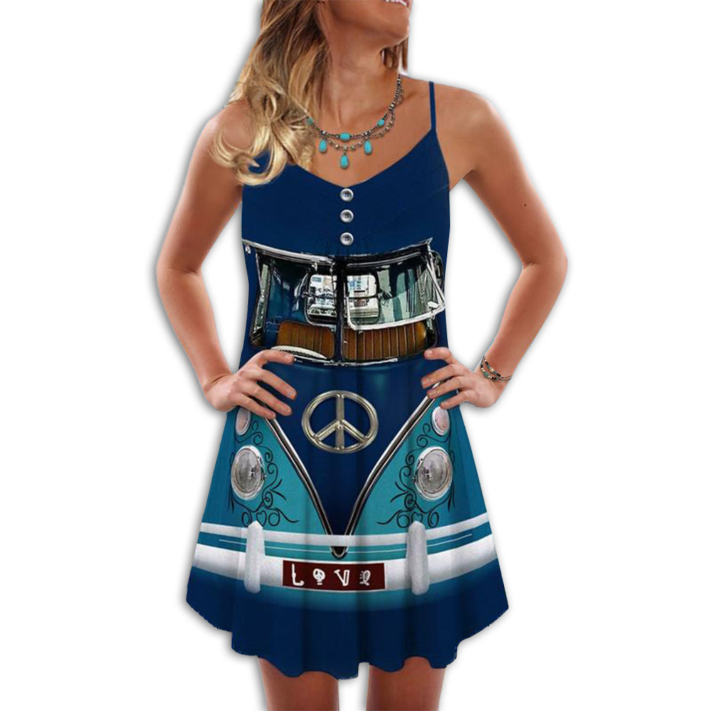 Retro Hippie Van Love – Women's Summer Sleeveless V-Neck Camisole Dress