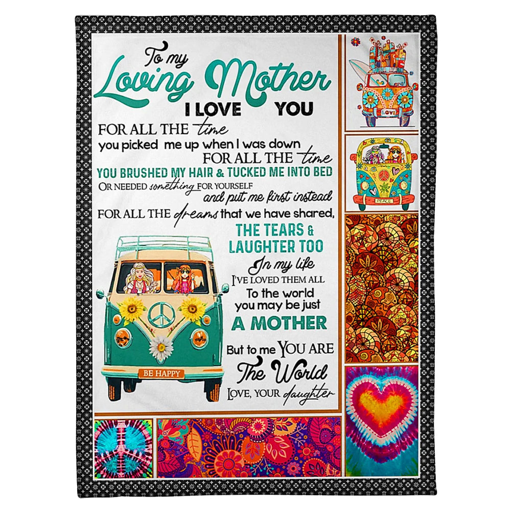 Hippie Beloved Mother Message 50 x 60 Inch Flannel Blanket For Cozy Bedroom And Sofa Decor