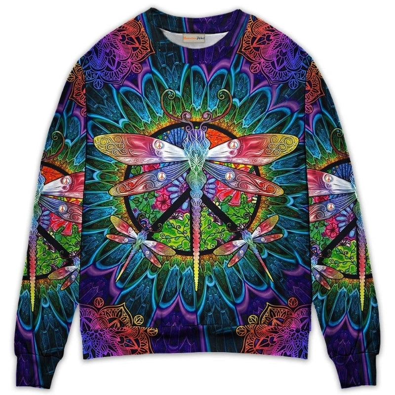 Hippie Colorful Dragonfly Mandala Art – Sweater - Ugly Christmas Sweater