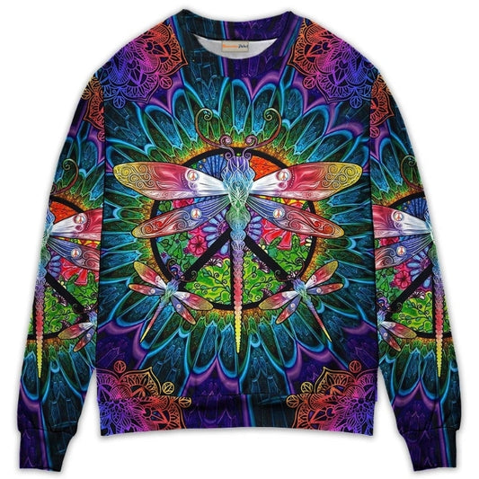 Hippie Colorful Dragonfly Mandala Art – Sweater - Ugly Christmas Sweater