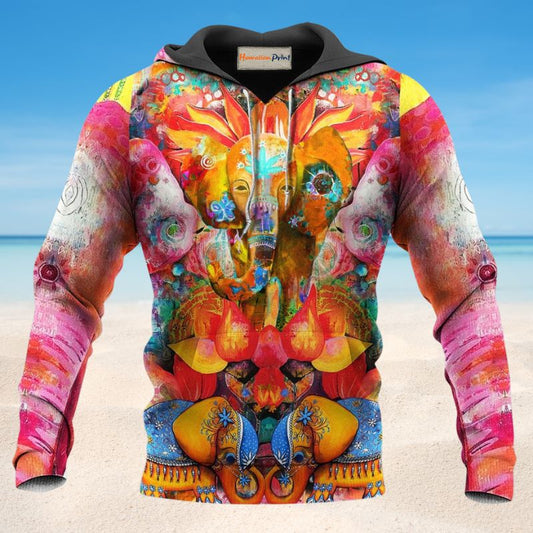 Hippie Elephant Colorful Art - 3D Hoodie