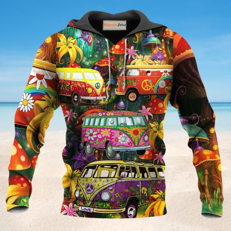Hippie Peace Bus Funny Art - 3D Hoodie