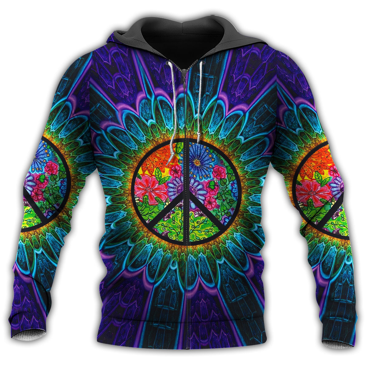 Hippie Peace Green Colorful - 3D Hoodie