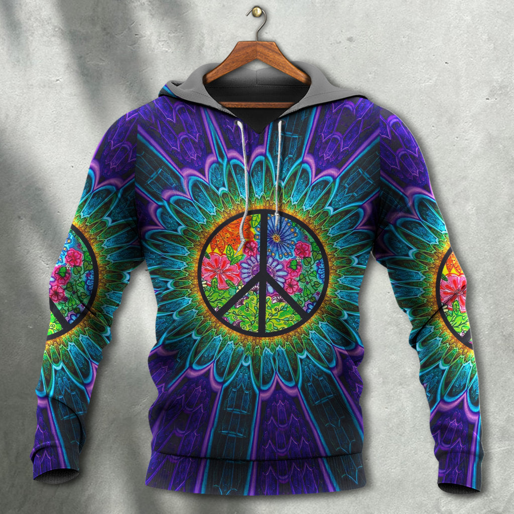 Hippie Peace Green Colorful - 3D Hoodie
