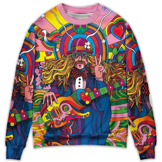 Hippie Rock Music Colorful Art – Sweater - Ugly Christmas Sweater