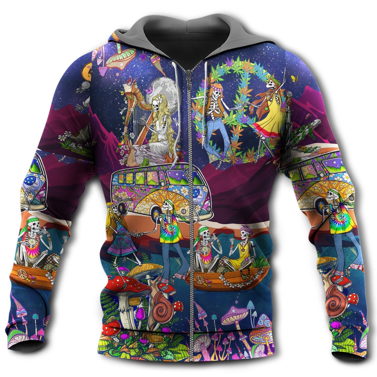 Hippie Skull Dancing Moon Dark - 3D Hoodie2
