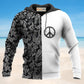 Hippie Symbol Black White Pattern - 3D Hoodie