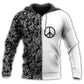 Hippie Symbol Black White Pattern - 3D Hoodie2