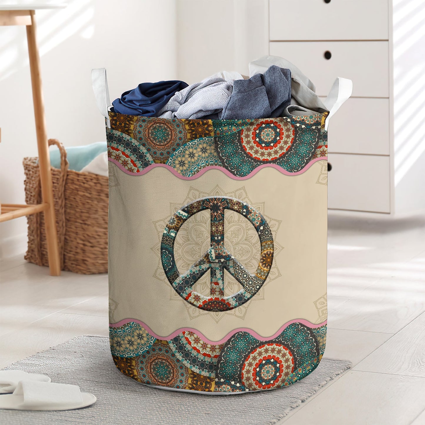 Hippie peace sign - Laundry basket - LAUB06LIN210222 - Owls Matrix LTD