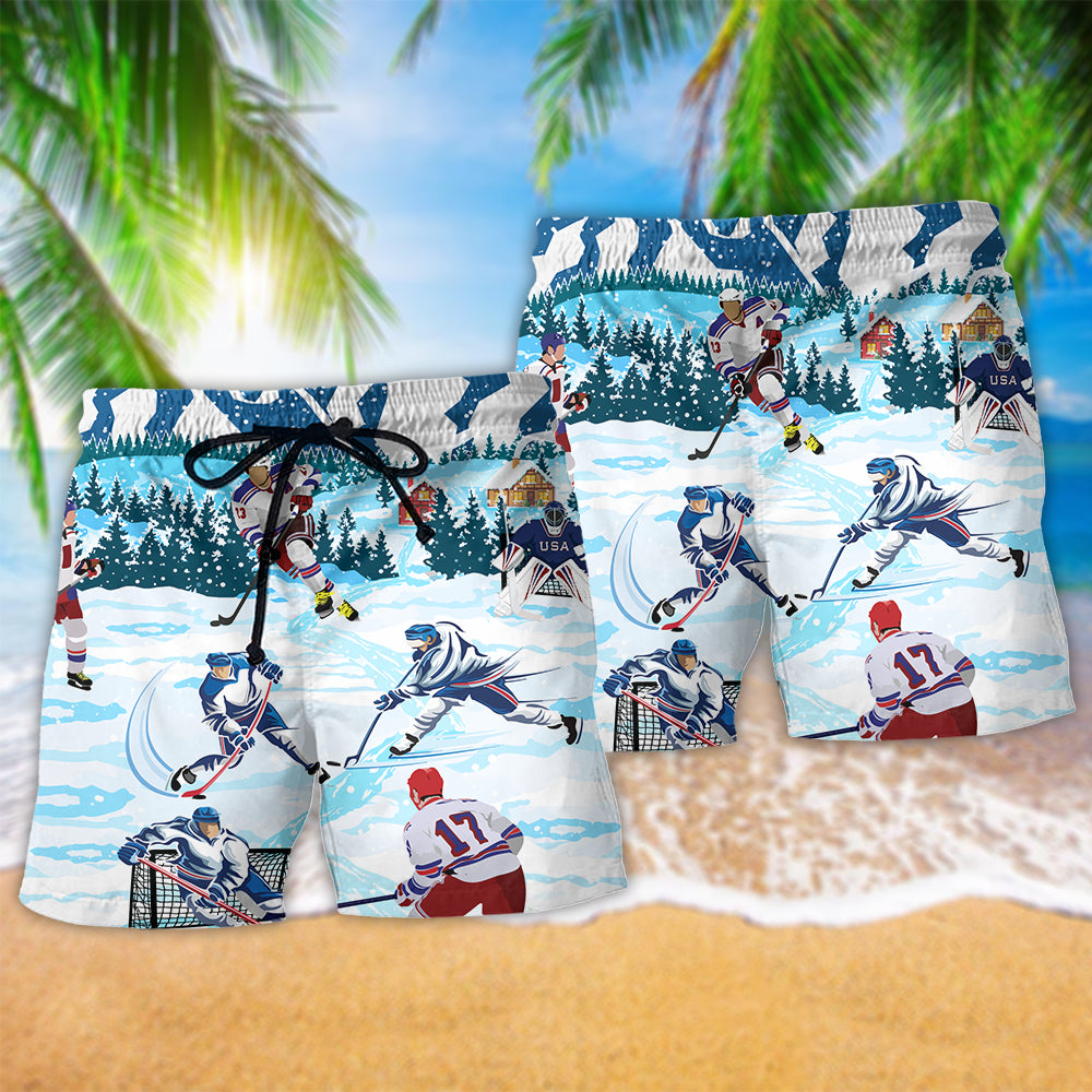 Hockey Snow Mountain Scene – Beach Short