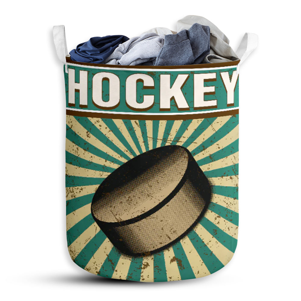Hockey Retro Sunburst Green - Laundry Basket - Owls Matrix LTD