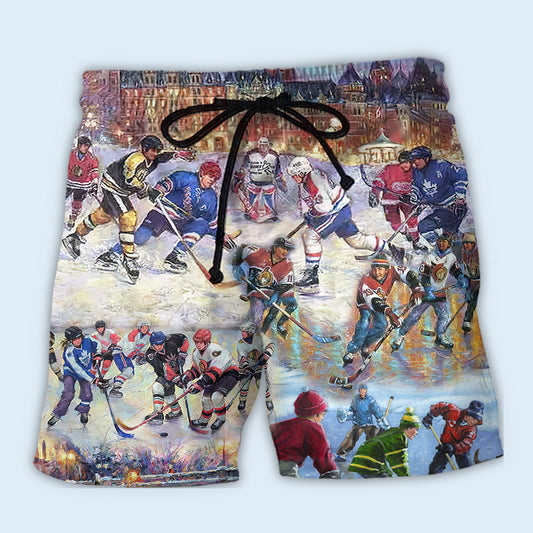 Hockey Sport Colorful Art - Beach Short