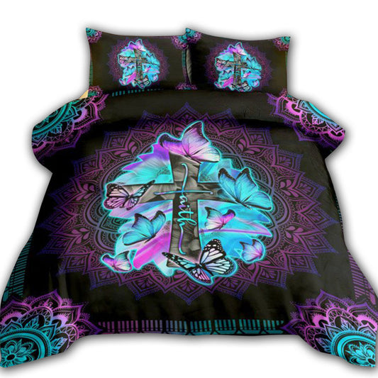 Jesus Butterfly Hologram Faith Cross Bedding Cover For Faith Bedroom Decor