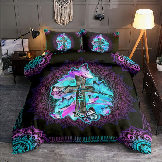 Hologram Butterfly Faith Cross Bedding Cover For Faith Bedroom Decor