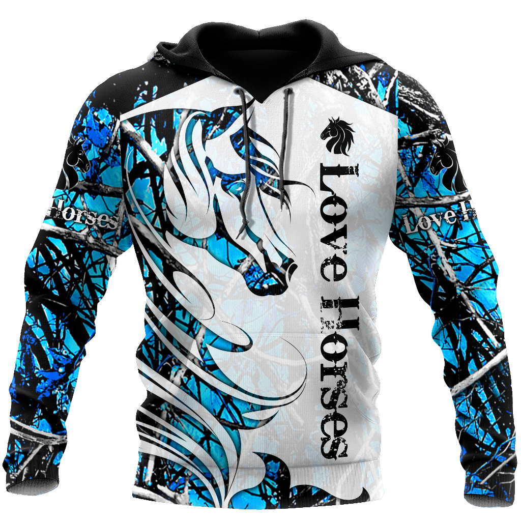 Horse Camo Blue Pattern Art – 3D Hoodie